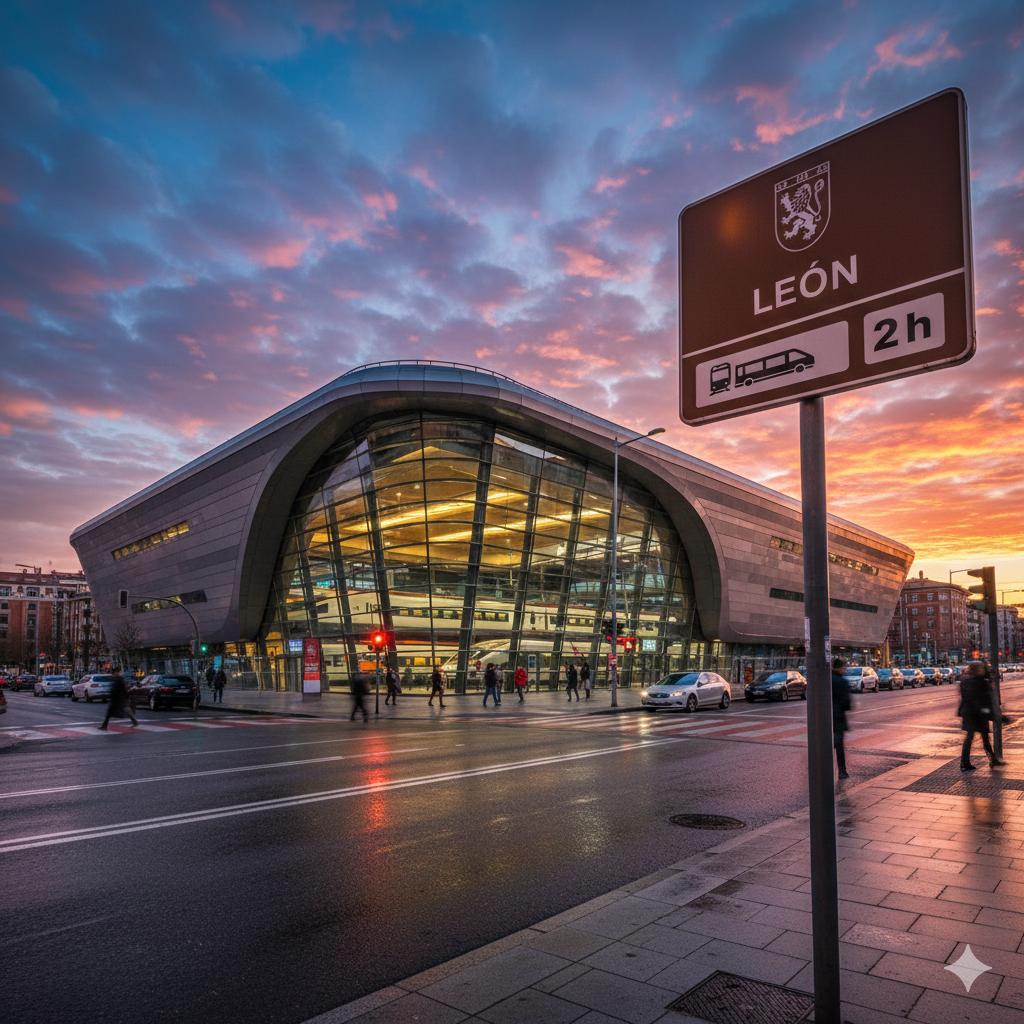 Estación de Tren y AVE de León, situada a 10 minutos a pie del casco antiguo."