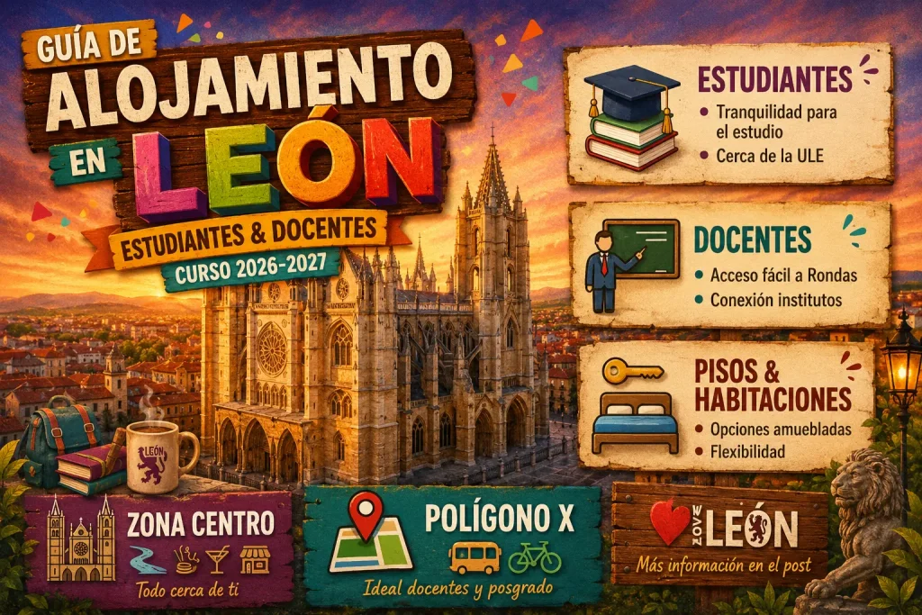 Guía de alojamiento en León para estudiantes y docentes con mapa de zonas